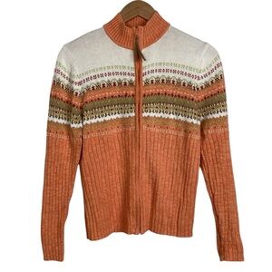 Tiara Full Zip Fair Isle Pastel Rib Knit Cardigan, Size Medium